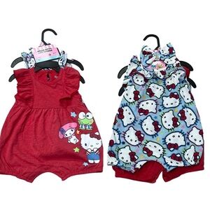 Hello Kitty Red & Light Blue Printed Baby Romper Set